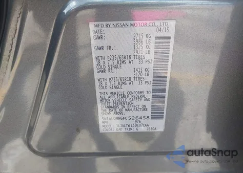 2015 Infiniti Qx60 z USA, uszkodzony, nr VIN 5N1AL0MN6FC526458